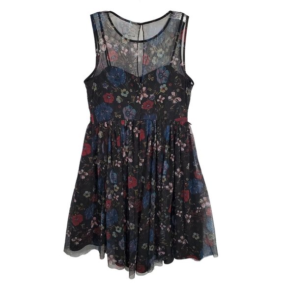 Lauren Conrad x Disney Size 10 Dress Tulle Overlay Fit Flare Midi Hi Lo Floral - Picture 3 of 15